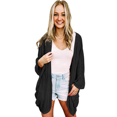 Solid Color Knitted Wool Long-sleeved Shirt Thin Casual Loose Cardigan For Women