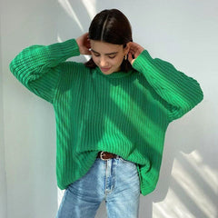 And Loose-fitting Casual Round-neck Solid Color Sweaters Coat