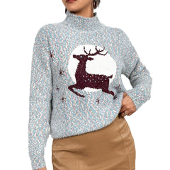 Casual Christmas Half-Neck Pullover Jacquard Top