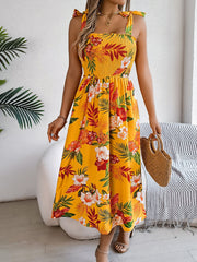 Flowers Print Suspender Corset Dress Ins Holiday Beach Long Dresses Clothing For Women