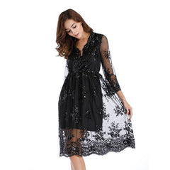 Simplee V long neck party dresses mesh streetwear Christmas MIDI dress female dress