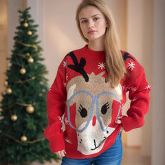 Christmas Sweater Stitching Cartoon Casual Pullover