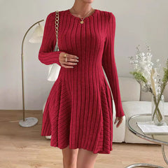French Knitted Long-sleeved Dress Short Skirt