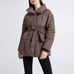 Plaid Sewing Lapel Coat With Lace-up Design Loose Solid Thick Jacket Outerwear Clothing