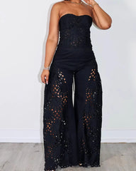 Fashion Lace Tube Top & Trousers Suit
