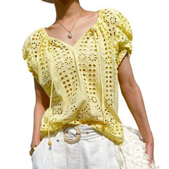 Vacation Style Embroidered Top Short Sleeve French Style Design