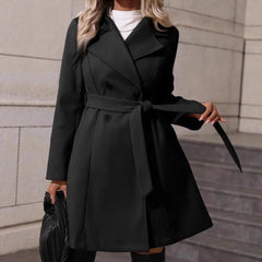Elegant Lace-up Solid Color Slim-fit Woolen Coat
