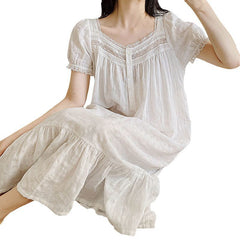 Short-sleeved Thin Pajamas White Sweet Cotton