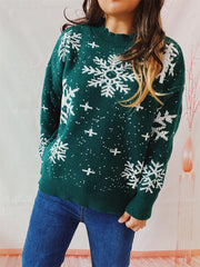 Christmas Snowflake Round Neck Long Sleeve Knitted Sweater