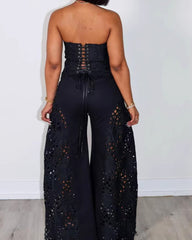 Fashion Lace Tube Top & Trousers Suit