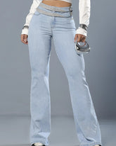 Rhinestone Details Slim-Fit Skinny Flared Jeans