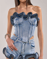 Wavy Ruffle Top For Demin Corset With Zipper (Pre-sale)