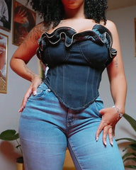 Wavy Ruffle Top For Demin Corset With Zipper (Pre-sale)