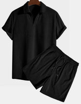 Leisure Loose Multi-color Beachwear Corduroy Short Sleeve Suit Two-piece Set
