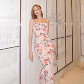 Style Printed Backless Square Collar Suspender Skirt For Women