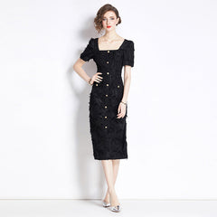 French Hepburn Style Vintage Black Dress �Elegant Tassel Detail