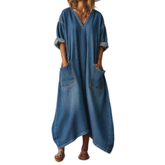 Casual Loose-fit Midi Denim Dress