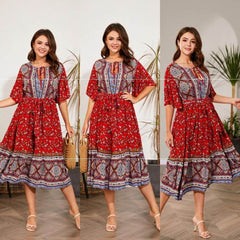 Fat Dresses V Neck Print Beach Dress