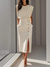 Split Metal Button Dress Women