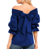 Off Shoulder Tops Spring Strapless Blouse Bowknot Slash Neck Shirts Casual Loose Blusas Plus Size