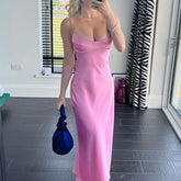 Camis Satin Long Dresses Elegant Sleeveless Slip Holiday Party Dresses Casual Backless Dresses