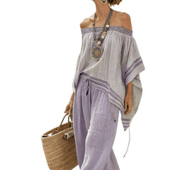 Resort-style Casual Top And Wide-leg Pants Set