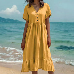 Solid-color Short-sleeve Pleated Dress