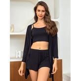 Modal Cotton Ribbed Camisole Nightgown Three-Piece Loungewear Set Pajamas