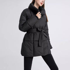 Plaid Sewing Lapel Coat With Lace-up Design Loose Solid Thick Jacket Outerwear Clothing