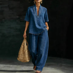 Casual Retro Denim Pants Set