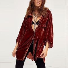 Loose Lantern Sleeve Long Shirt Top