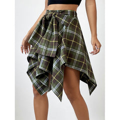 All-match High Waist Irregular Plaid Skirt