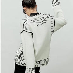 2D Drawing Print Intarsia Cardigan - 2 Colors