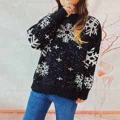 Christmas Snowflake Round Neck Long Sleeve Knitted Sweater