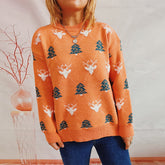 Round Neck Long Sleeve Loose Elk Jacquard Christmas Sweater