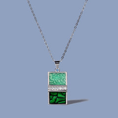 Luxury Round Rectangle Pendant Green Enamel Gemstone