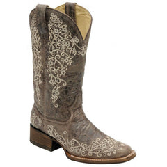 Embroidered And Printed Chunky-Heel Square-Toe Mid-Calf Knight Boots