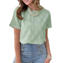 Embroidery-Style Floral Jacquard Top T-Shirt For Women