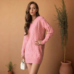 Mid-length Sweater V-neck Knitted Casual Twist Dress