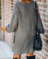 And Style Solid Color Pocket Sweater Dress