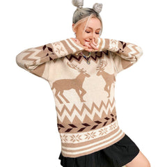 Round Neck Pullover Elk Christmas Style Knitted Sweater Women