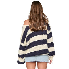 Fall Casual Loose Knitted Sweater Oblique Shoulder