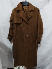 Double Breasted Lapel Shift Coat With Belt Vintage Suede Long Coat Outwear Clothing