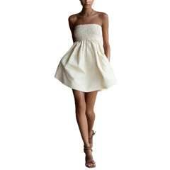 Solid-Colored Strapless Tube Dress