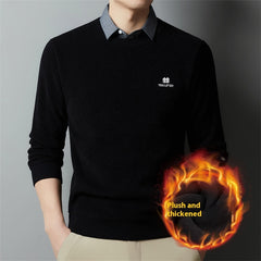 Casual Trend Men's Clothing Fleece-lined Thickened False Two-piece Sweaters