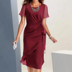 Chiffon Patchwork Round Neck Short Sleeve Dress