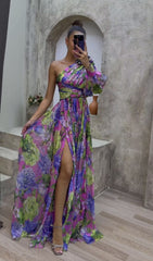 One-shoulder Long-sleeved Dress For Women