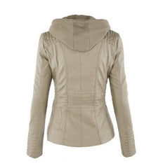 Detachable Hooded Jacket With Pockets Casual Solid Color Zipper Long Sleeve Leather Coat Clothing