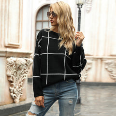 Checkerboard checked pullover sweater