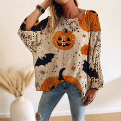 Four Seasons Off-neck Diamond Hollow Batwing Long Sleeve